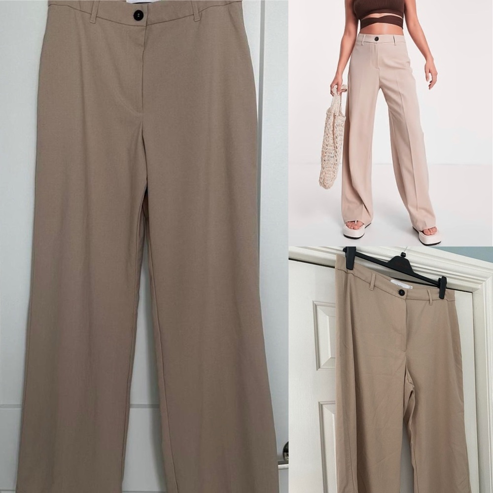 Bershka tan taupe beige straight leg trouser pants
